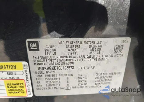 2016 Chevrolet Traverse 1Lt from USA, damaged, VIN 1GNKRGKD7GJ193573